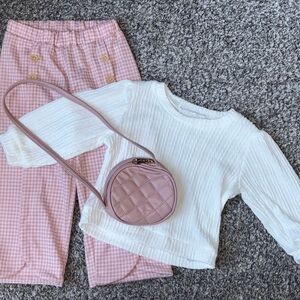 Pink and White Toddler Outfit with Crossbody Bag (3 piece set)